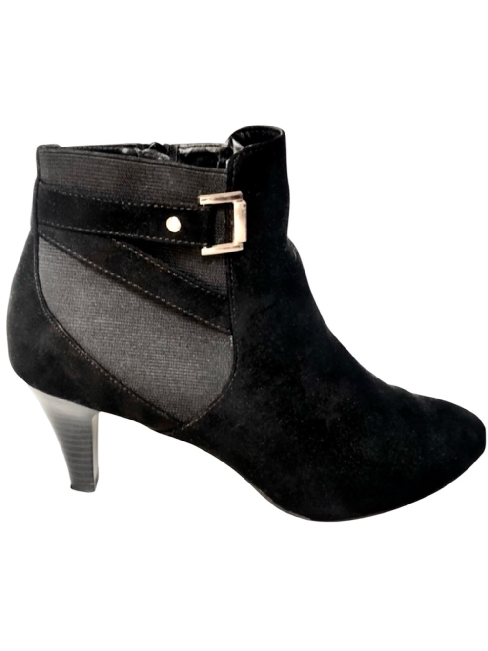Dexflex comfort black bootie ankle boots heels zipper decorative buckle